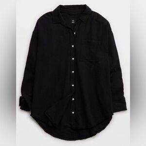 Aerie True Black Gauzy Coverup Shirt Sz M